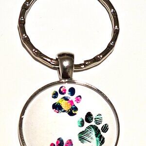Tropical Paw Print Keychain Palm Tree Hibiscus Pineapple PetLover Gift Accessory